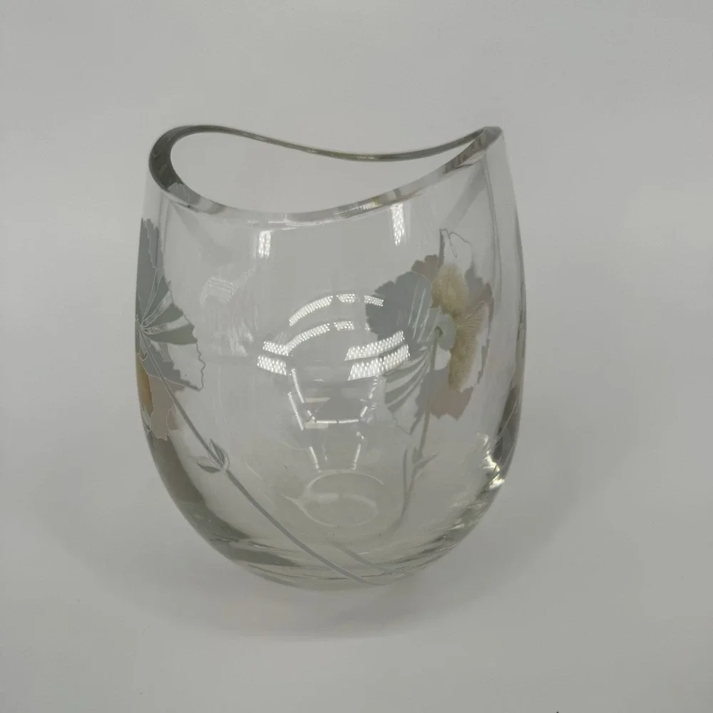 Rosenthal Glass Studio Line Pan Tao Vase 1980s Vintage Floral Metallic Motif - Picture 2 of 8